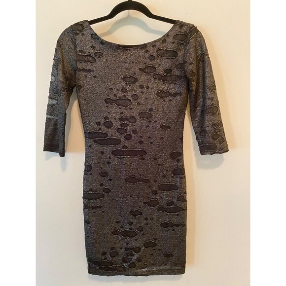 Forever 21 Bodycon Dress Metallic Black Distressed-Style Scoop Back Small - Picture 1 of 10